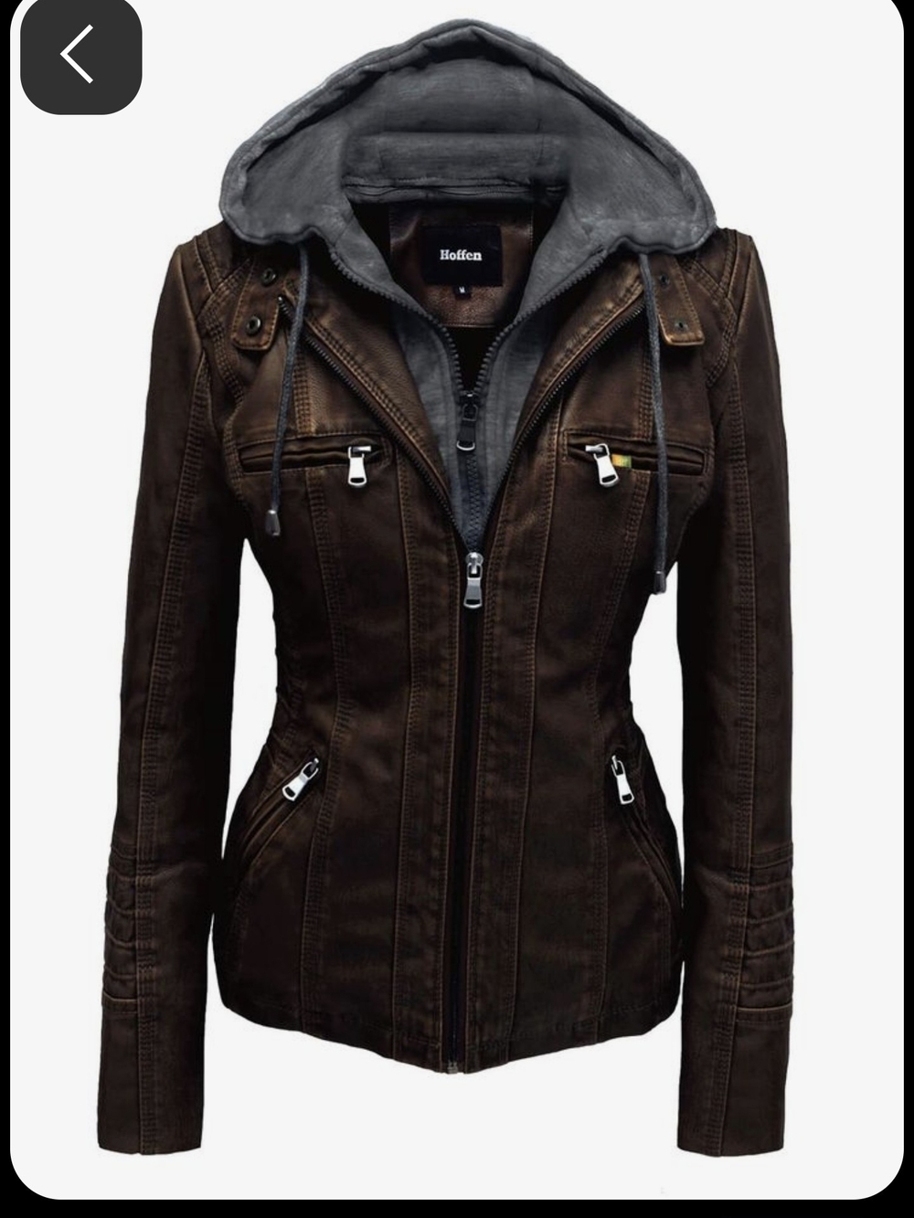 Womans Hoffen Premium Vegan Leather Jacket with Detachable Hood - US L EU-XL